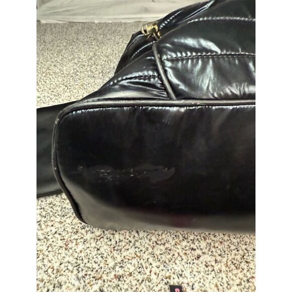 Steve Madden Black Metallic Puffer Weekender Duffel Bag Unisex Travel - Picture 5 of 12